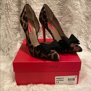 Betsey Johnson Leopard Print Heels with Black Bow